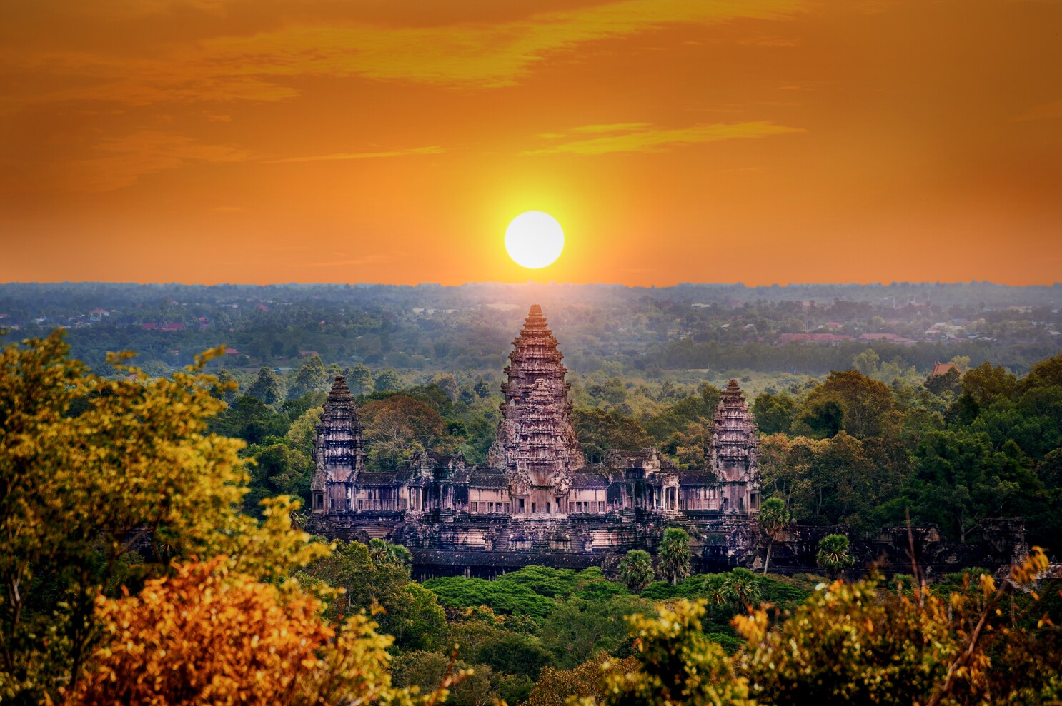 Angkor Wat Temple at sunset, Siem reap in Cambodia.